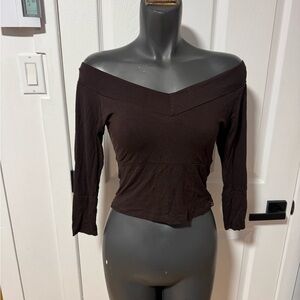 Off-Shoulder Long Sleeve Women's Top - Brown